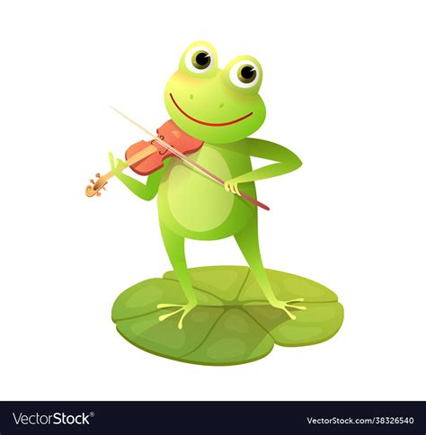 Frog Violinist Playing Violin On Waterlily Pod Vector Image