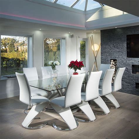 Modern Large 10 Seater Glass Stainless Steel Dining Table 240 X 110cm