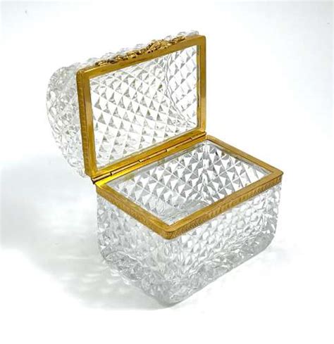 Pretty Antique Baccarat Cut Crystal Glass Casket Box With Domed Lid