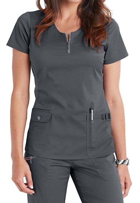 The Beyond Scrubs Mia Zipper Neckline Scrub Top Has Soft Stretch