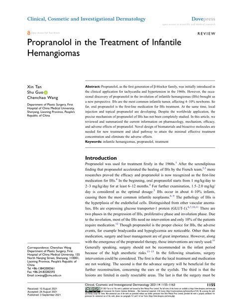 Pdf Propranolol In The Treatment Of Infantile Hemangiomas