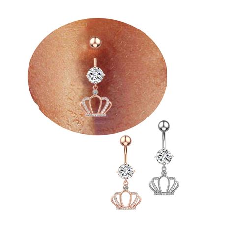 Dangle Imperial Crown White Belly Bar Fashion Women Body Piercing Jewelry Belly Button Ring