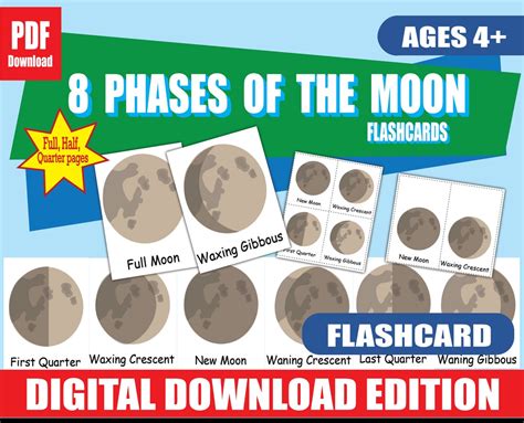 Moon Phases Flashcards Printable Nice Art Etsy Uk
