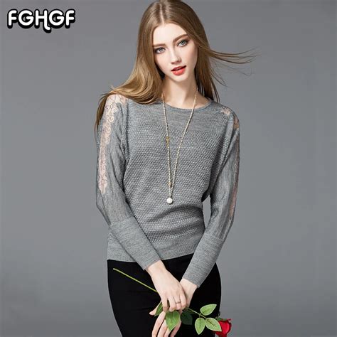 Buy Fghgf Lace Hollow Out Knitted Women Sweater O Neck