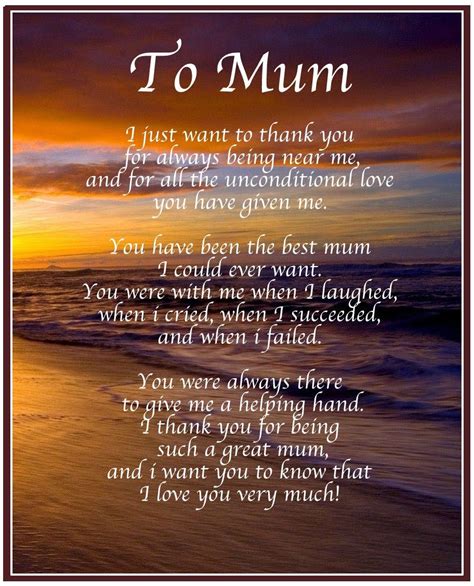 Personalised To Mum Poem Mothers Day Birthday Christmas T Present