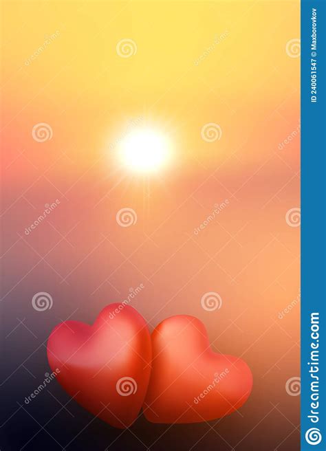3d Red Hearts Couple On Abstract Sunset Background Valentine S Day
