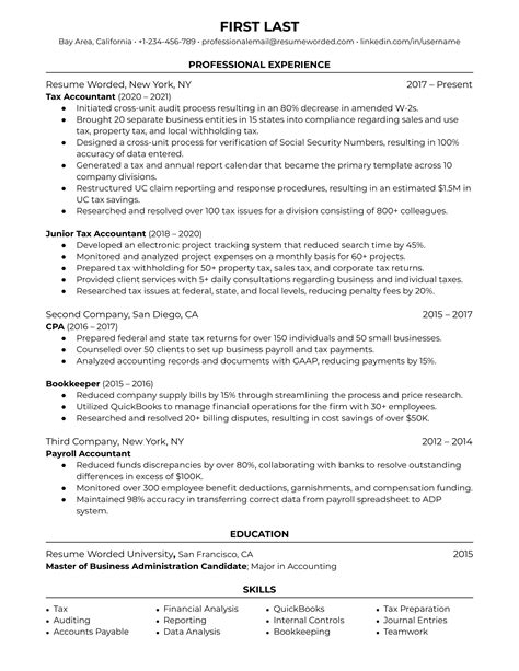 Tax Accountant Resume Example For 2023 Resume Worded