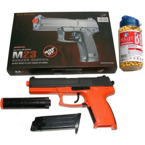Double Eagle M23 Spring Powered Orange Plastic Bb Gun Silencer And 2000 Pellets