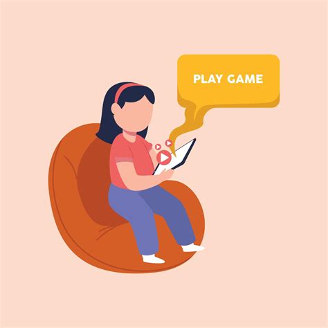 Young Girl Playing Game On Mini Tablet Colored Flat Graphic Vector