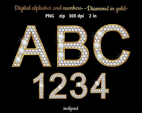 Diamond Gold Alphabet And Numbers Clipart Rhinestone Letters