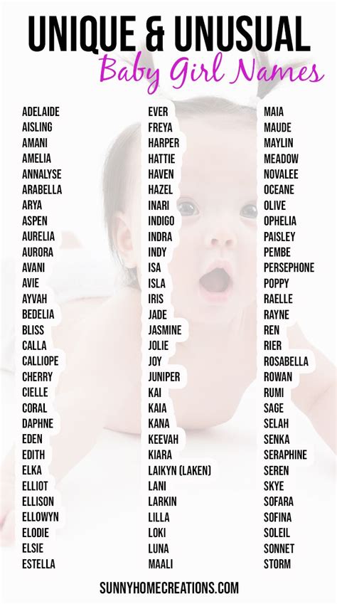 100 Unique Baby Girl Names Baby Girl Names Baby Girl Names Uncommon