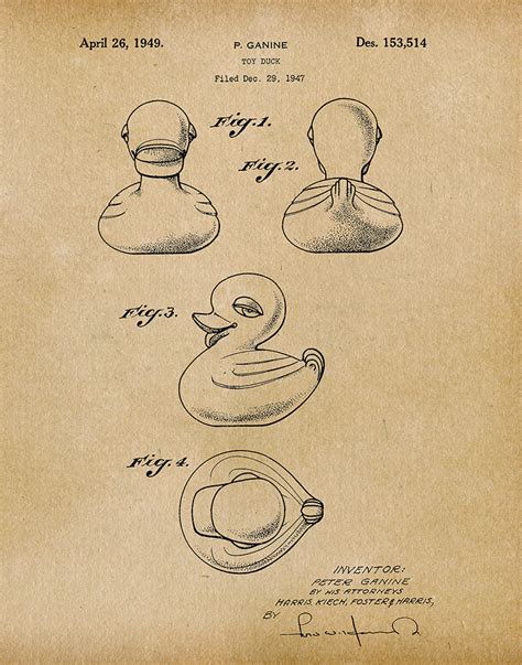 Rubber Ducky 1949 Patent Art Print Parchment — Fresh Prints Of Ct