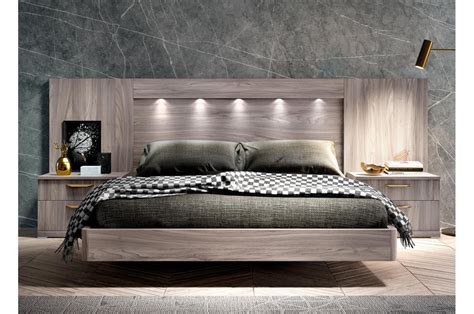 Lit adulte contemporain avec chevets & tête de lit à led. Lit Adulte Design en Bois Précieux pour chambre adulte