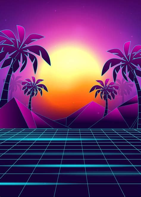 Tranquil Sunset Vaporwave Poster Picture Metal Print Paint By Edm