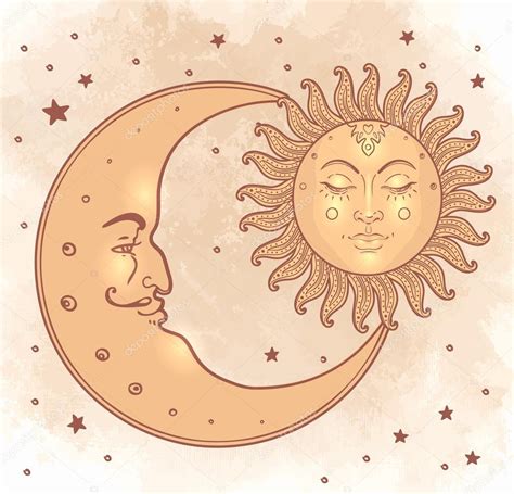 Lune Et Soleil Tribal El Sol Y Luna En Estilo Vintage — Vector De