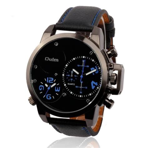 Fashion Oulm Multiple Time Zone Sports Watch For Men Leather Strap