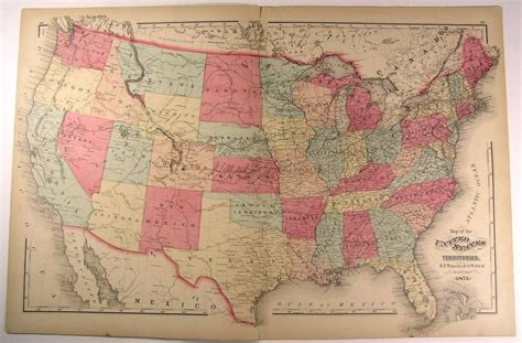 United States Territories Walling And Gray 1871 Antique Fine Large Hand