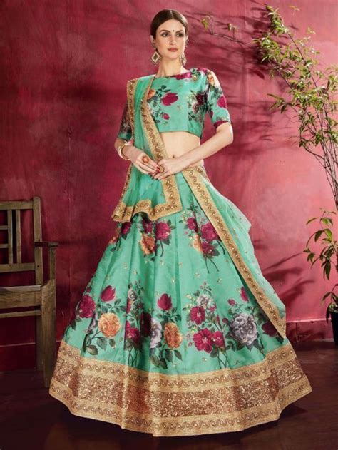 Buy Rose Pink Floral Print Banglori Silk Bridal Lehenga With Pink Choli