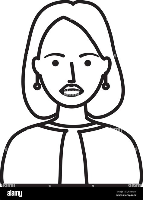 Cartoon Adult Woman Wearing Earrings Over White Background Line Style