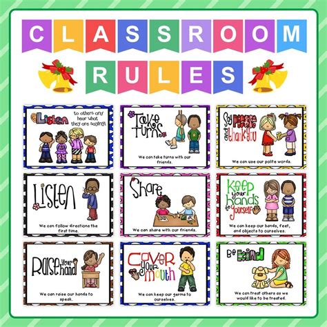 9pcs English Poster Classroom Rules A4 Big Cards Kindergarten Early