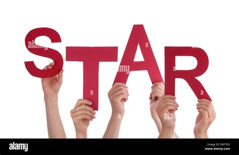 Many People Hands Holding Red Word Star Stock Photo Alamy