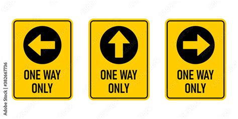 Set Of One Way Only Vertical Warning Sign Poster Icon With Direction