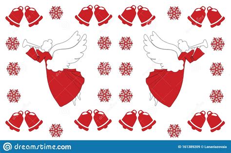 Christmas Pattern Angel Bell And Snowflakes Traditional Pattern Stock