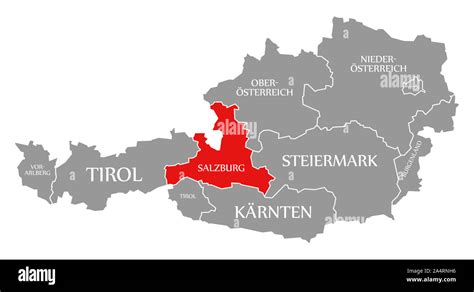 Salzburg Red Highlighted In Map Of Austria Stock Photo Alamy