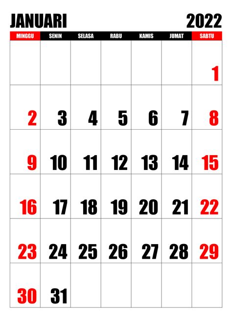 Kalender Januari 2022 Kalender365su