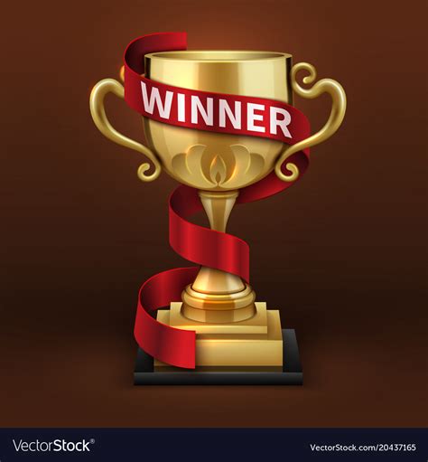 Realistic Golden Trophy With Winner Ribbon Vector Image Vlrengbr