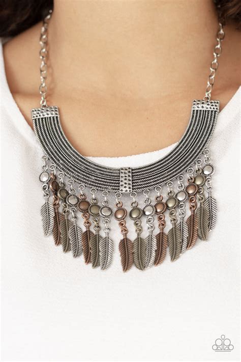 Paparazzi Fierce In Feathers Multi Feather Necklace