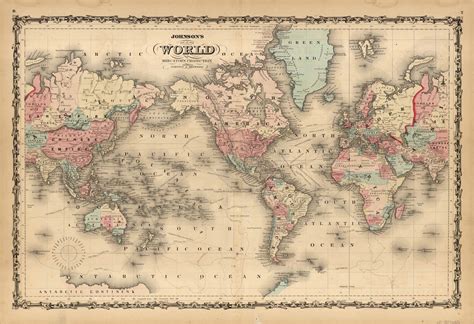 Johnsons Map Of The World On Mercators Projection Art Source