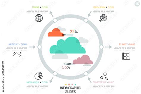 Infographic Design Template Clouds Surrounded By 6 Elements Connected