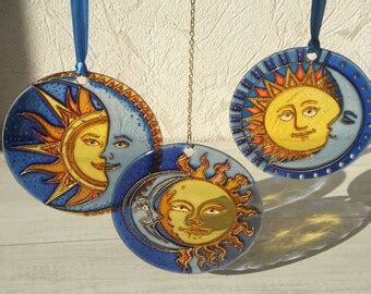 Suncatcher For Window Sun Moon Celestial Stained Glass Etsy