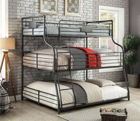 Xavier Piping Style Triple Decker Bunk Bed Twin Over Full Over Queen