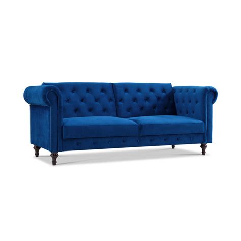 Velvet Sofa Bed Chesterfield Style 3 Seater Sofa Dark Blue
