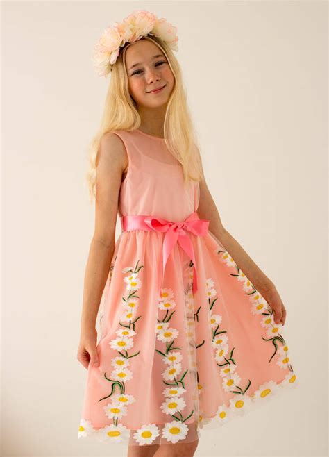 Flower Girls Dress Daisy Pink Embroidered Tulle By Holly Hastie Luxury