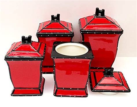 Tuscany Hand Painted Red Ruffle 4pcs Canister Set 85201