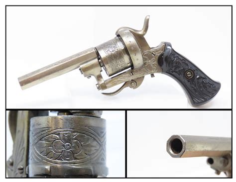 Engraved Belgian Folding Trigger Pinfire Revolver 42921 Candr Antique