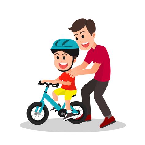 A Father Teaches His Son To Ride A Bicycle 8926640 Vector Art At Vecteezy