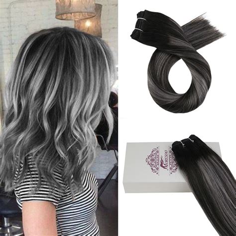 Balayage 100g Hair Weft Black 1b Fading To Silver Mixed With Black 1b