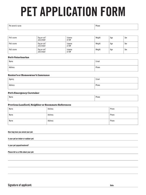 Pet Application Form Fill Online Printable Fillable Blank Pdffiller