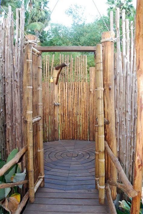 A Rustic Outdoor Shower Made From Bamboo Pool Ideas