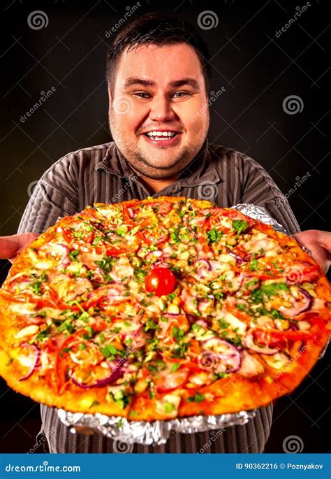 Fat Man Eating Fast Food Pizza Breakfast For Overweight Person Stock Photo Image Of Pizza