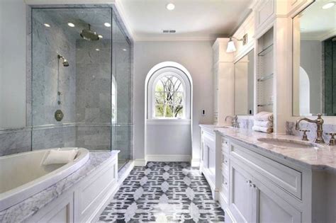 Double Bathroom Vanity Marble Countertop Mosaic Tiles Floor Cute