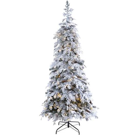 7ft Pre Lit Flocked Montana Down Swept Spruce And Pinecones Artificial