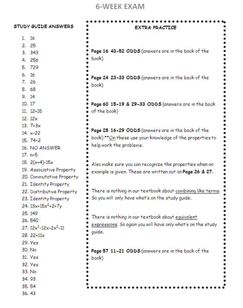 Mrs Whites 6th Grade Math Blog 6 Week Study Guide Answers And Extra