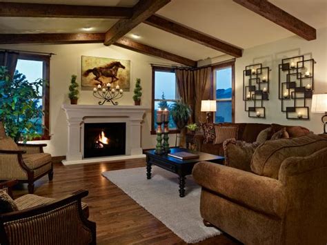 Traditional Living Room With Fireplace And Exposed Ceiling Beams Hgtv