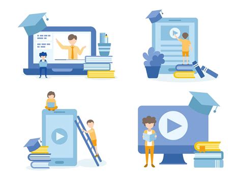 Students Learning Through Online Courses 1228054 Vector Art At Vecteezy