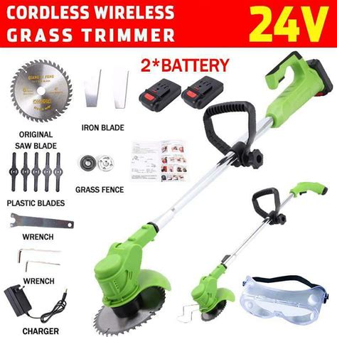 24v Cordless Electric Grass Trimmer With Steel Blades 2 Battery And 1
